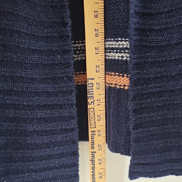 Pink Rose Navy Blue Fair Isle Open Front Cardigan,Boho Knit Longline Sweater (L) - Picture 4 of 6